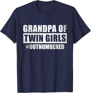 Grandpa of Twin Girls Outnumbered Grandpa Twin Granddaughter T-Shirt - T-Shirt | Navy