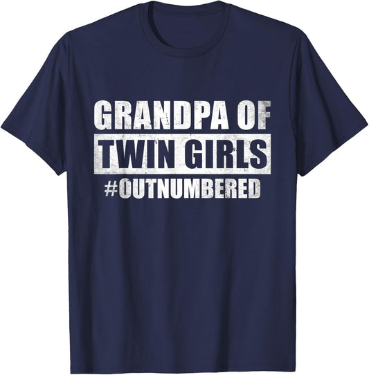 Grandpa of Twin Girls Outnumbered Grandpa Twin Granddaughter T-Shirt - T-Shirt | Navy