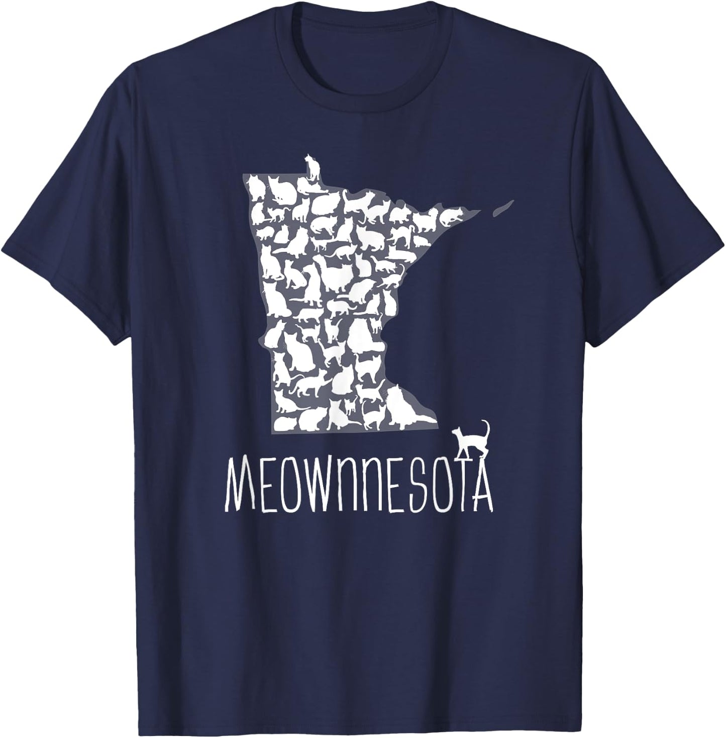 Proud Minnesota Cat Owner Cute Meownnesota State Outline Women Kids T-Shirt - T-Shirt | Navy
