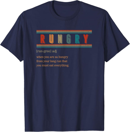 Rungry Noun Definition Hungry Runner Marathon Christmas T-Shirt - T-Shirt | Navy