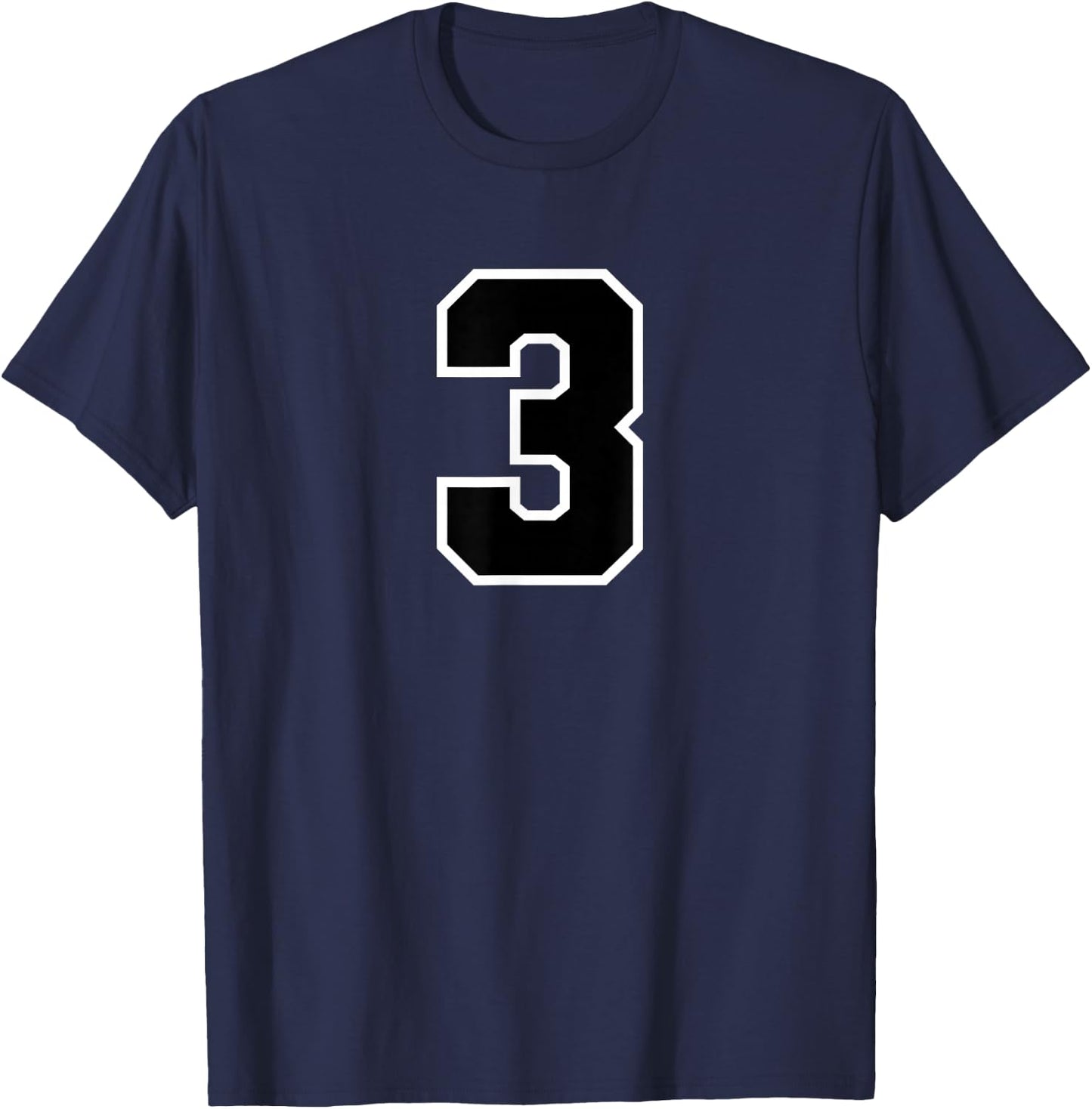 Number 3 Sports Team White Black Varsity Number T-Shirt - T-Shirt | Navy