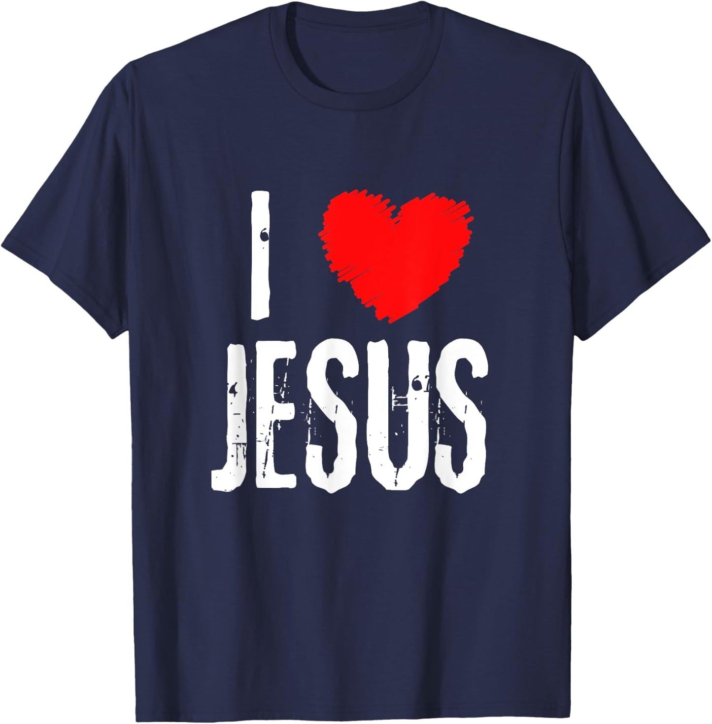 Vintage Grunge I Love JESUS typography, Christian T-Shirt - T-Shirt | Navy