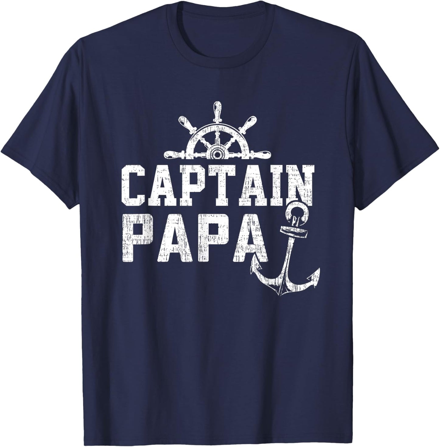 Captain Papa Pontoon Boating Fishing Lake Sailing Family T-Shirt - T-Shirt | Navy
