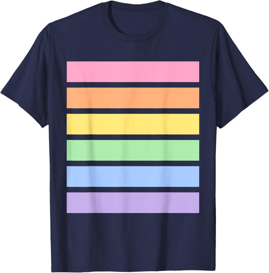MeadowHeart Rainbow Pastel Striped T-Shirt - T-Shirt | Navy