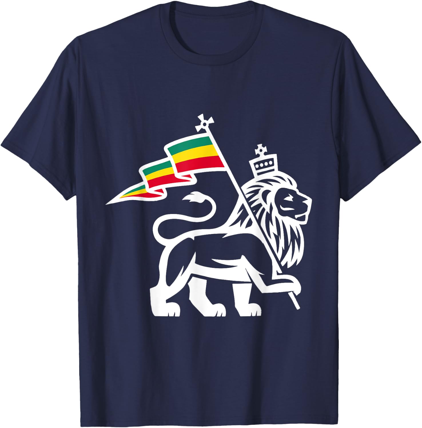 Lion of Judah Judah Rasta Rastafari Reggae T-Shirt - T-Shirt | Navy