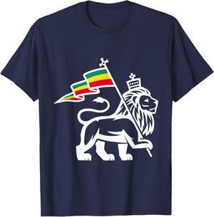 Lion of Judah Judah Rasta Rastafari Reggae T-Shirt - T-Shirt | Navy