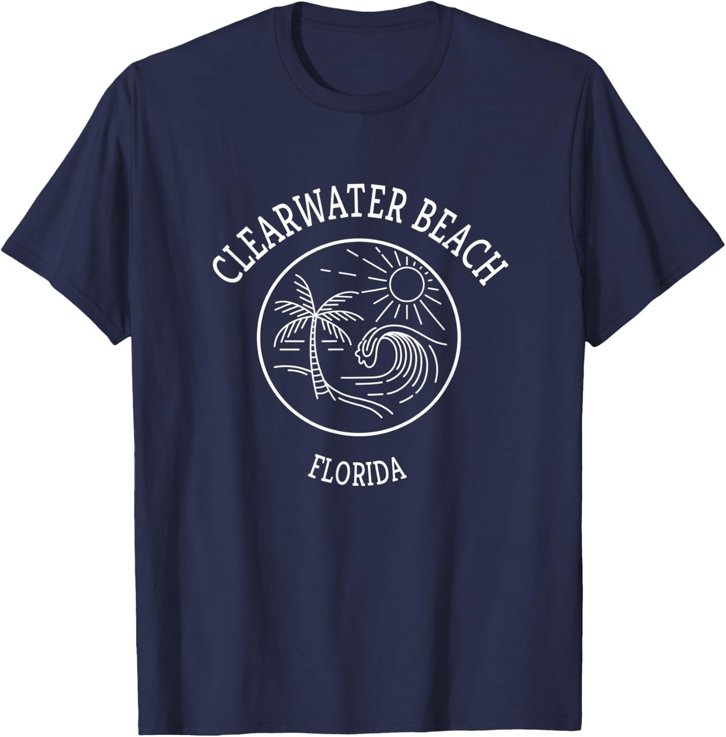 Clearwater Beach Florida Retro Seascape Novelty Art Design Men Women T-Shirt - T-Shirt | Navy