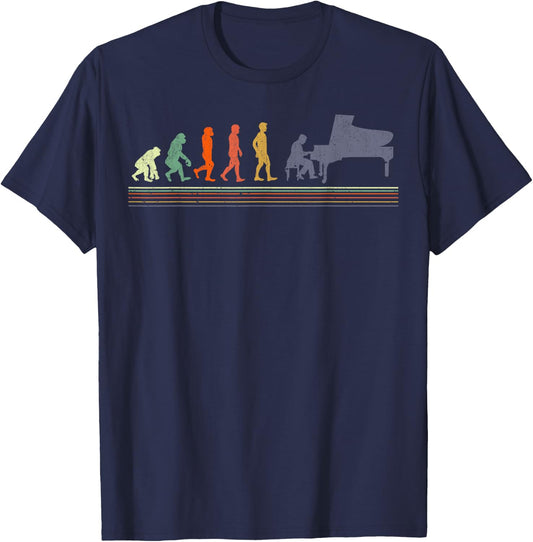 Evolution Of A Piano Player- Pianist T-Shirt - T-Shirt | Navy