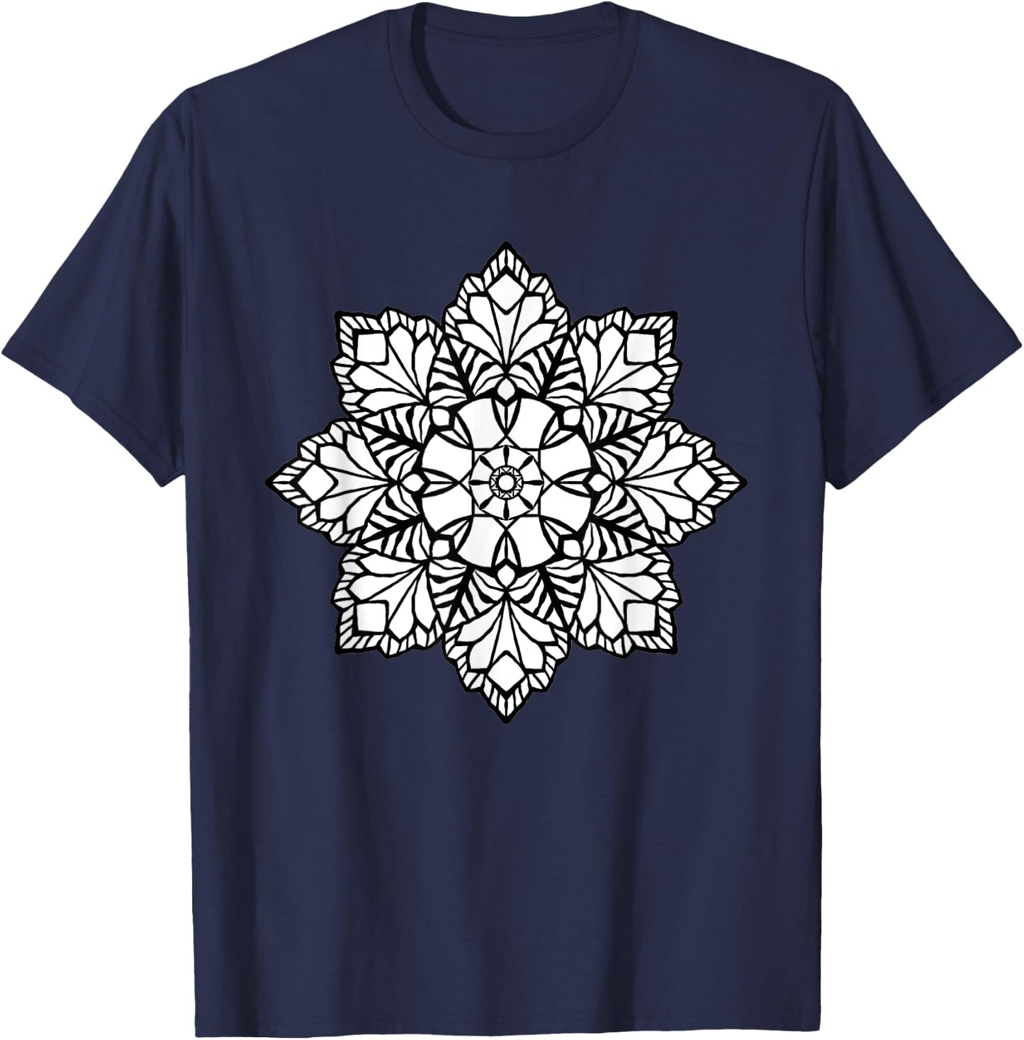 Flower Mandala, Wood Carving Colorable gift T-Shirt - T-Shirt | Navy