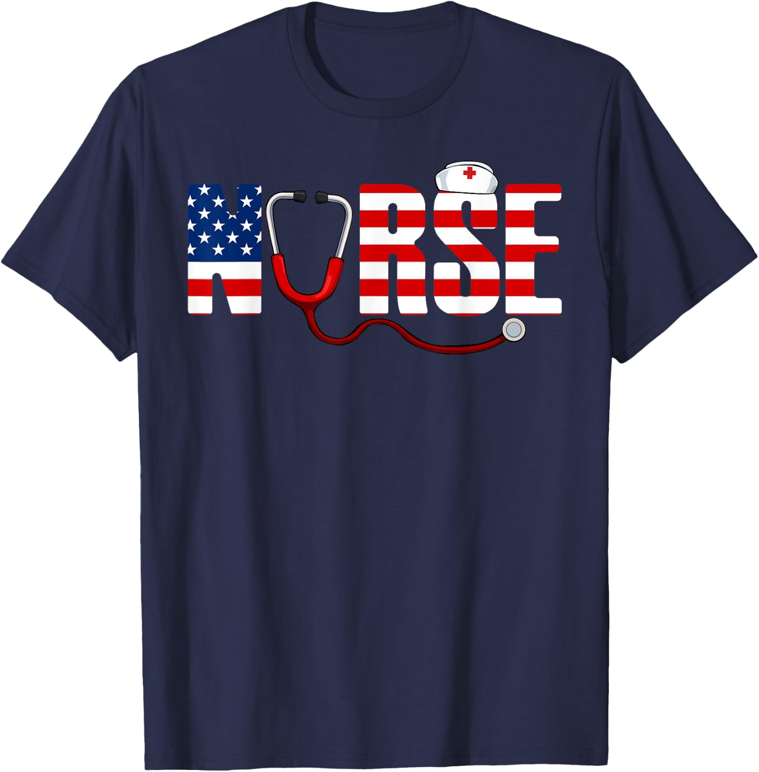 Nurse 4th Of July Cool Stethoscope Patriotic American Flag Kids Men T-Shirt - T-Shirt | Navy