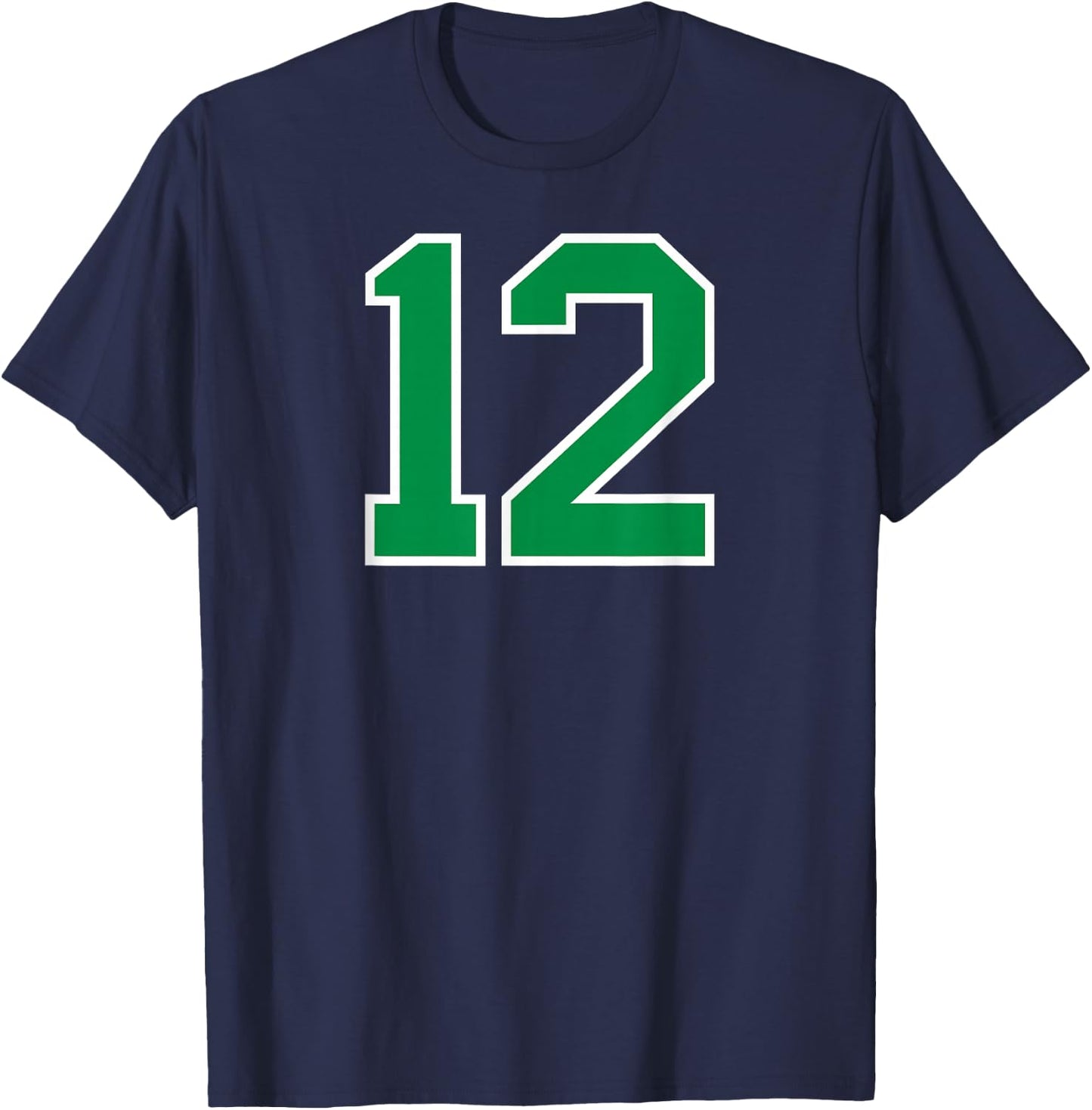 Number #12 Sport Green Varsity Number T-Shirt - T-Shirt | Navy