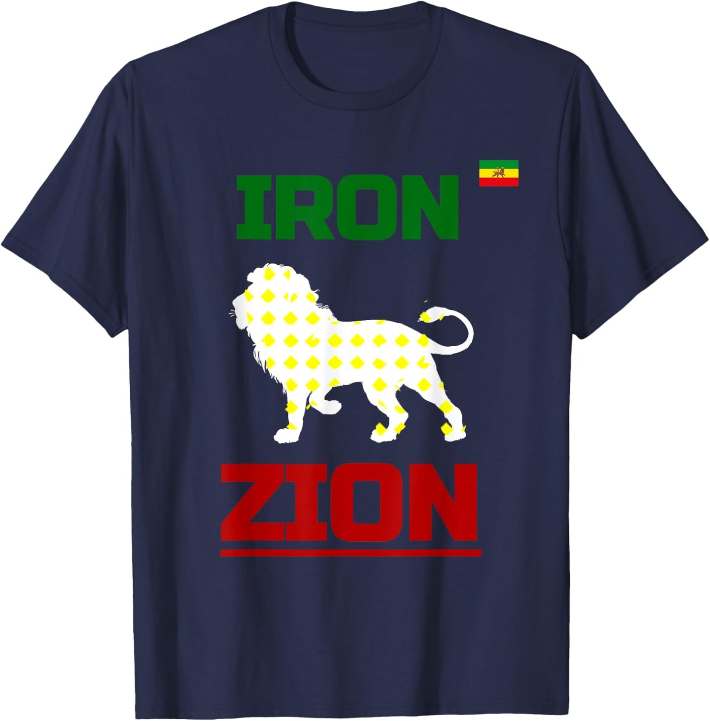 Ethiopian Flag In Heart, Iron, Lion, Zion, Rasta Flag T-Shirt - T-Shirt | Navy