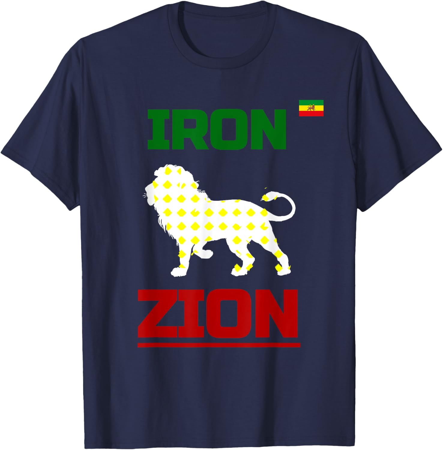 Ethiopian Flag In Heart, Iron, Lion, Zion, Rasta Flag T-Shirt - T-Shirt | Navy