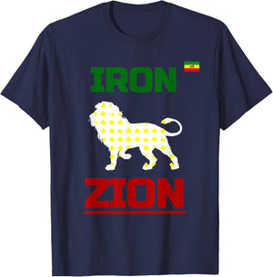 Ethiopian Flag In Heart, Iron, Lion, Zion, Rasta Flag T-Shirt - T-Shirt | Navy