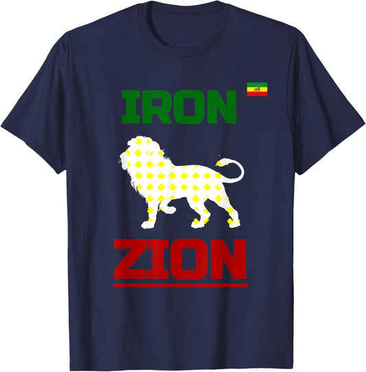 Ethiopian Flag In Heart, Iron, Lion, Zion, Rasta Flag T-Shirt - T-Shirt | Navy