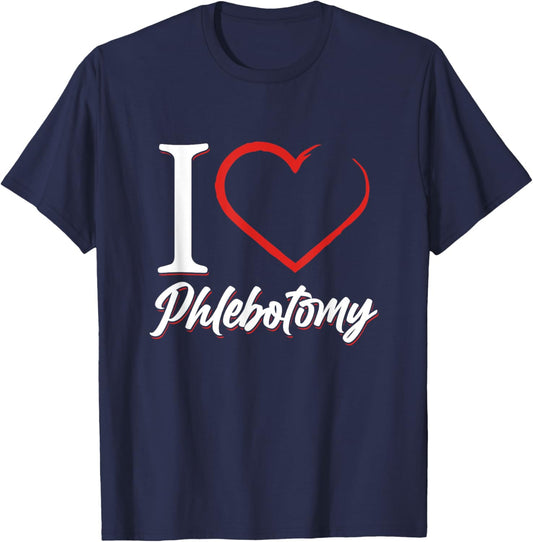 Heart Love Phlebotomy Phlebotomist Blood Donor Doctor Gift T-Shirt - T-Shirt | Navy