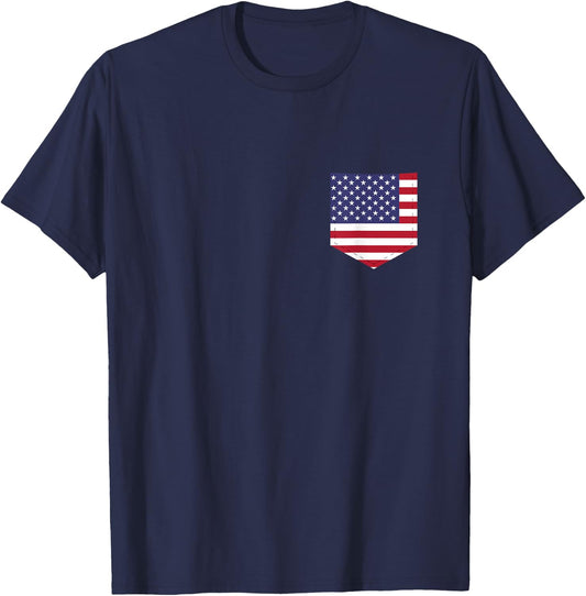 United States Flag with Printed American Flag Pocket T-Shirt - T-Shirt | Navy