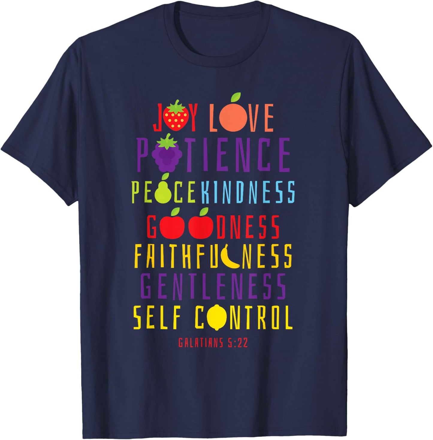 Christian Bible Verse Fruit Of The Spirit Galatians 5:22 T-Shirt - T-Shirt | Navy