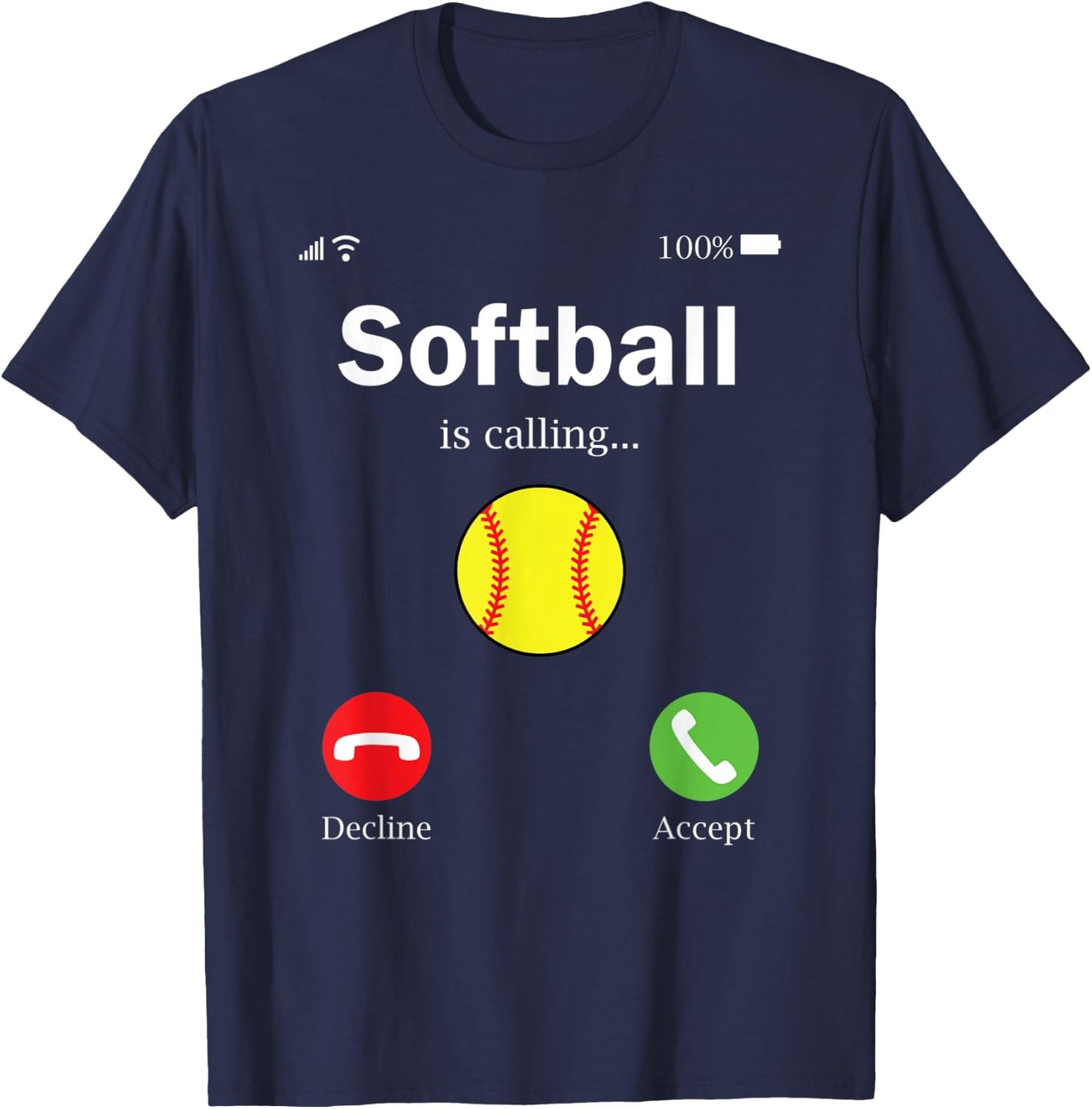 Softball is Calling Funny Phone Screen T-Shirt - T-Shirt | Navy