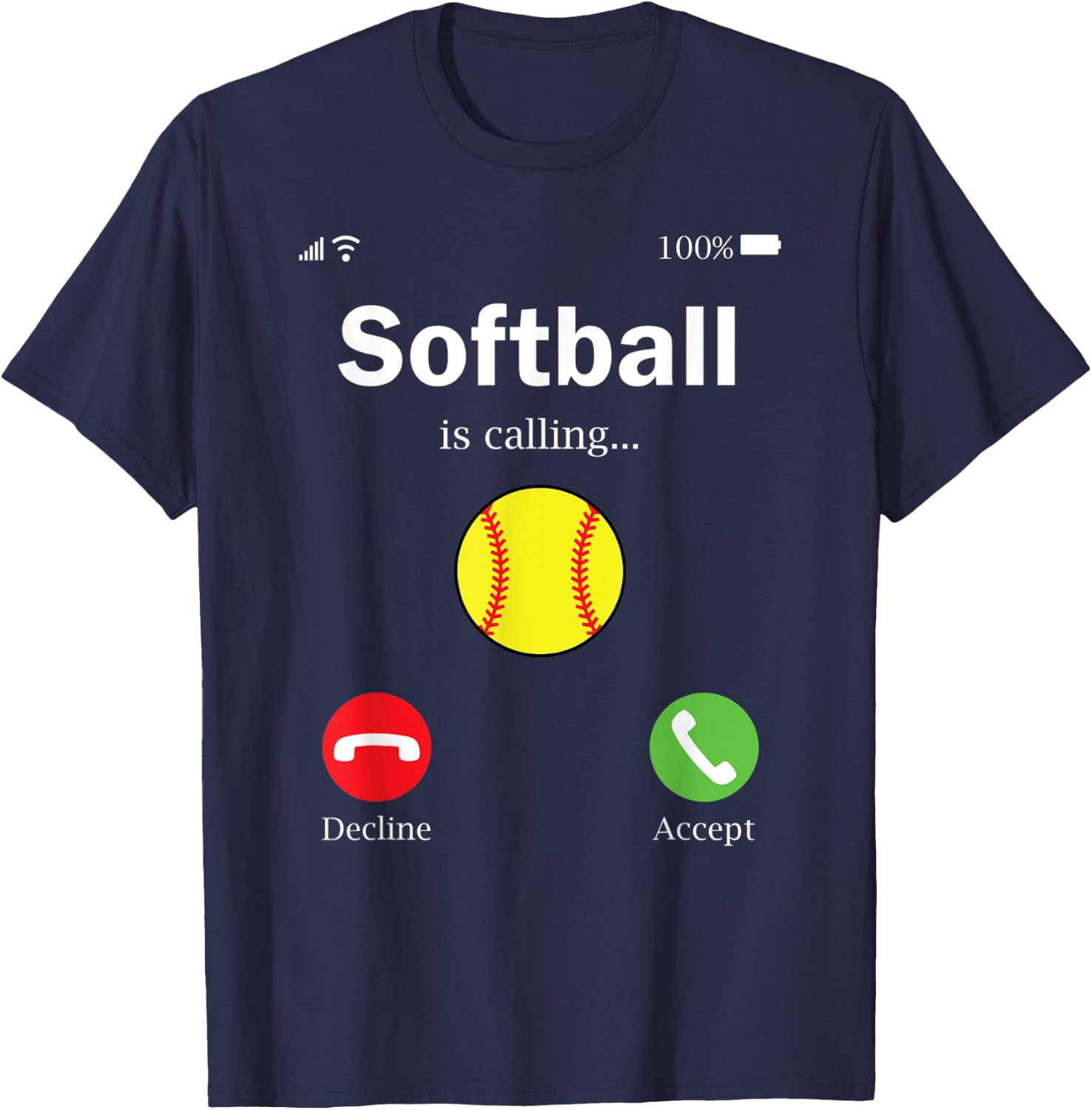 Softball is Calling Funny Phone Screen T-Shirt - T-Shirt | Navy