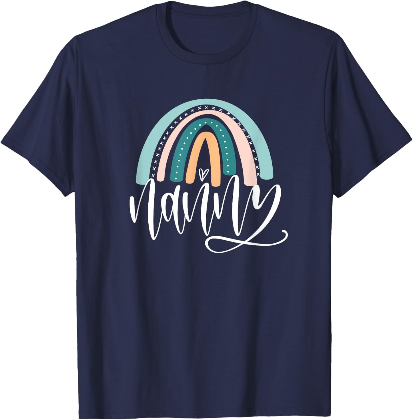June & Lucy Women's Rainbow Nanny & Heart Modern Letter Print , Grey, Small, Short Sleeve, Pull On, Classic Fit T-Shirt - T-Shirt | Navy