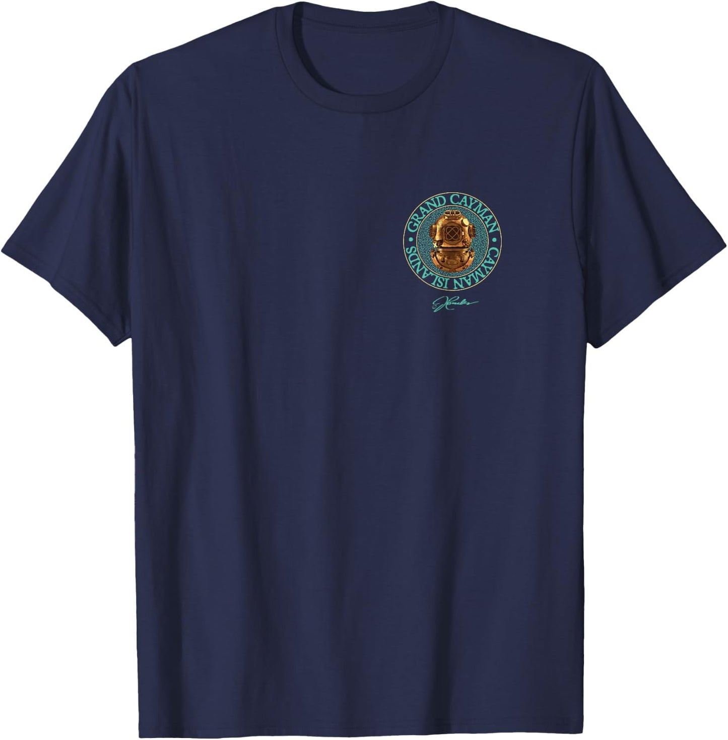 JCombs: Grand Cayman Vintage Dive Helmet (2-Sided) T-Shirt - T-Shirt | Navy