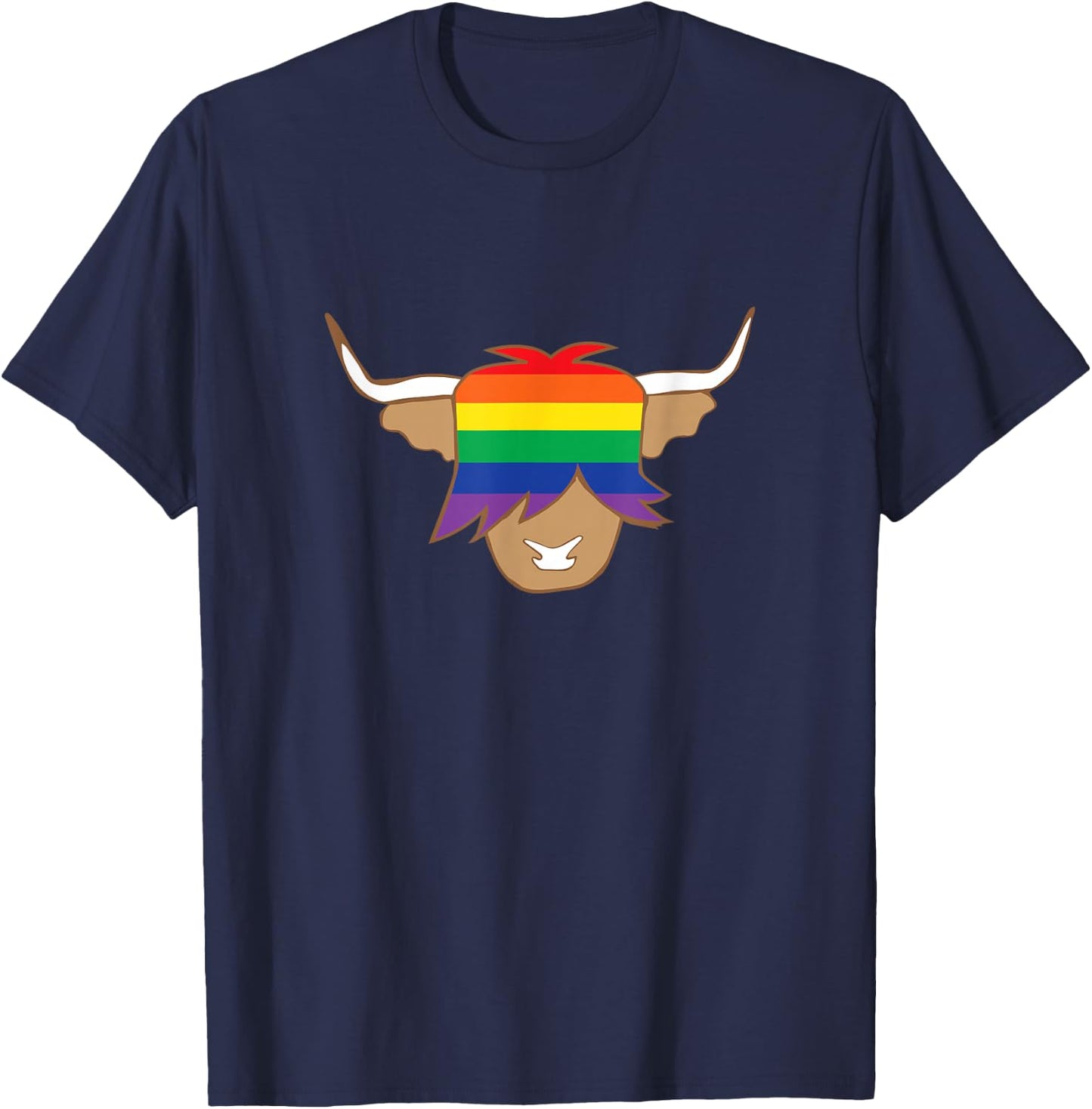 Cute Gay Pride Shirt LGBT flag scottish highland cow t shirt T-Shirt - T-Shirt | Navy