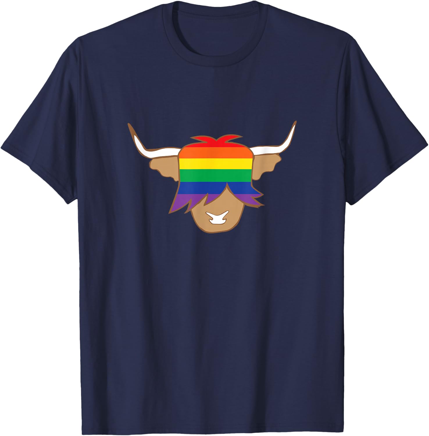 Cute Gay Pride Shirt LGBT flag scottish highland cow t shirt T-Shirt - T-Shirt | Navy