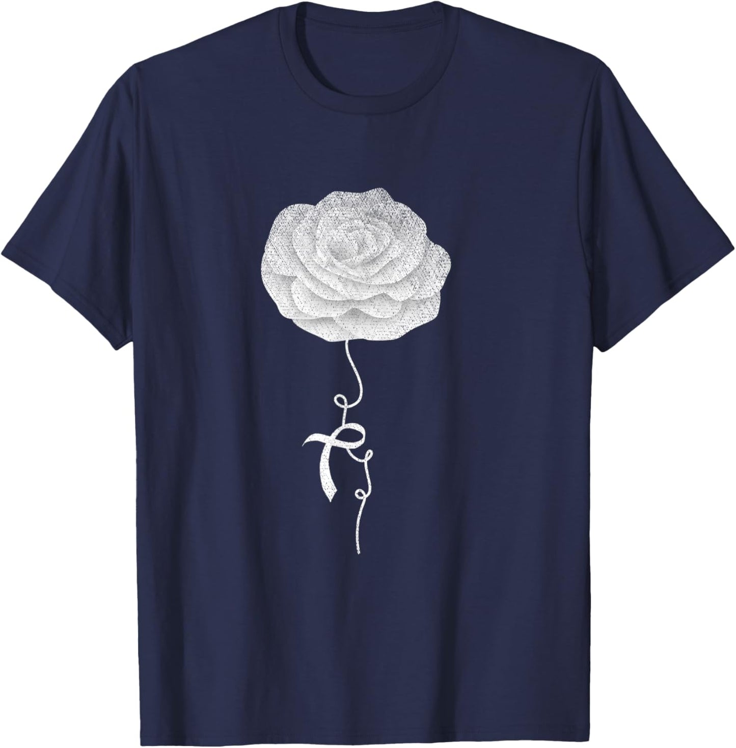 Flowers White Ribbon Women Lung Cancer Awareness T-Shirt - T-Shirt | Navy