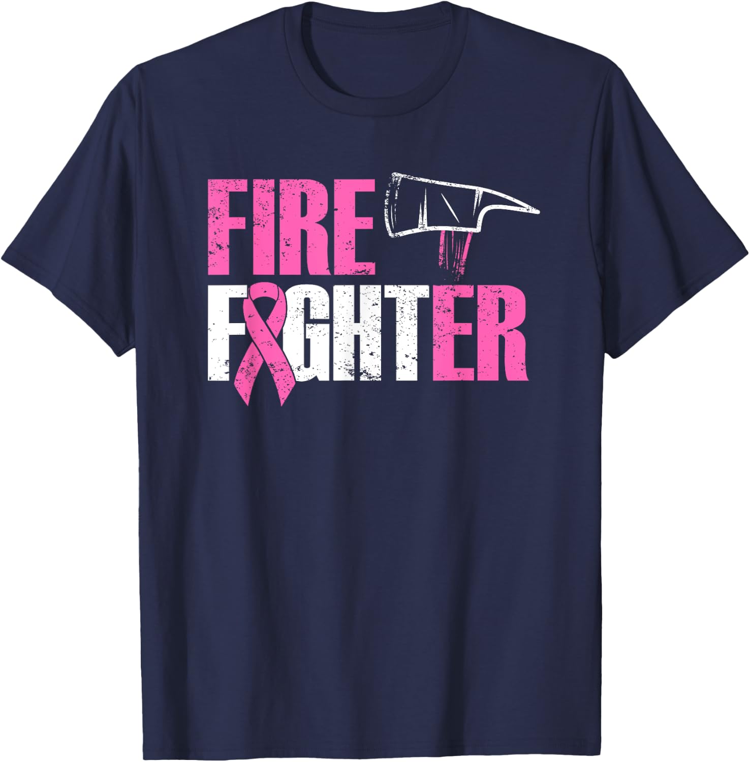 Fight Breast Cancer Firefighter, Pink Awareness T-Shirt - T-Shirt | Navy