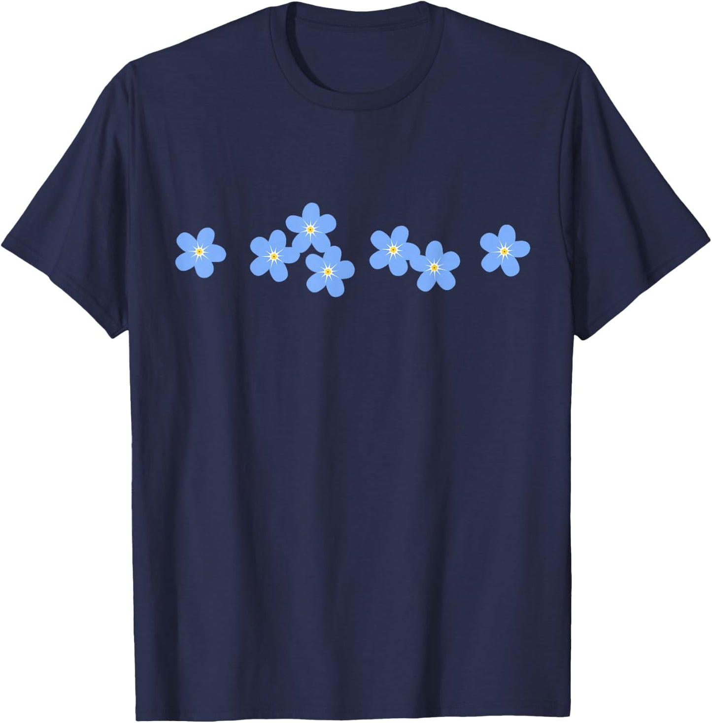 Forget Me Not, Garden Flower, Floral Ornament T-Shirt - T-Shirt | Navy