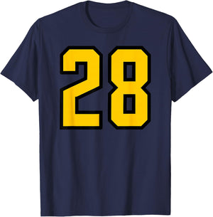 Number #28 Yellow Black Number T-Shirt - T-Shirt | Navy