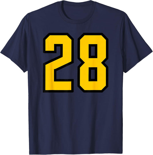 Number #28 Yellow Black Number T-Shirt - T-Shirt | Navy