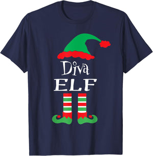 Funny Diva Elf Family Shirts matching Elves Shirt Hilarious T-Shirt - T-Shirt | Navy