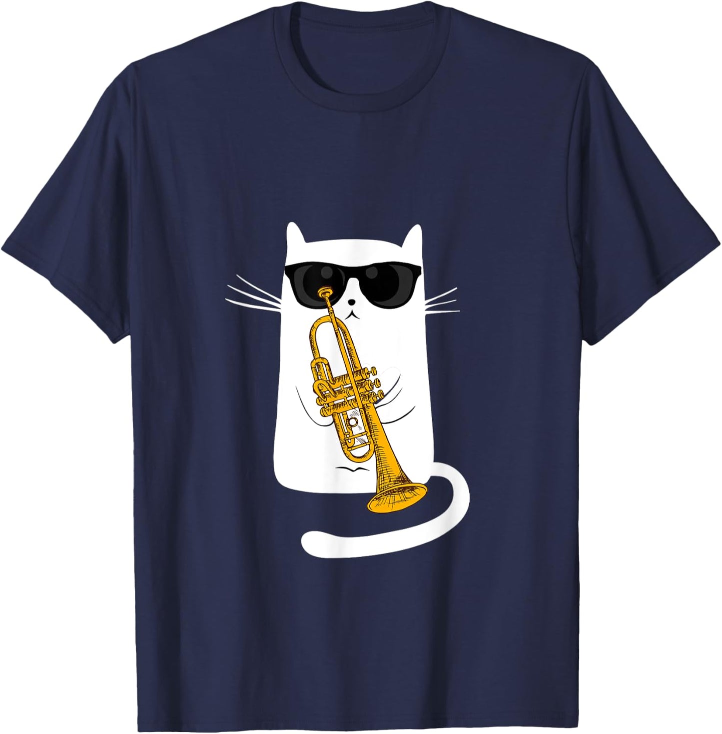 Kitty Bebop Jazz Cat Playing Trumpet - Hippy Hipster Kitty T-Shirt - T-Shirt | Navy