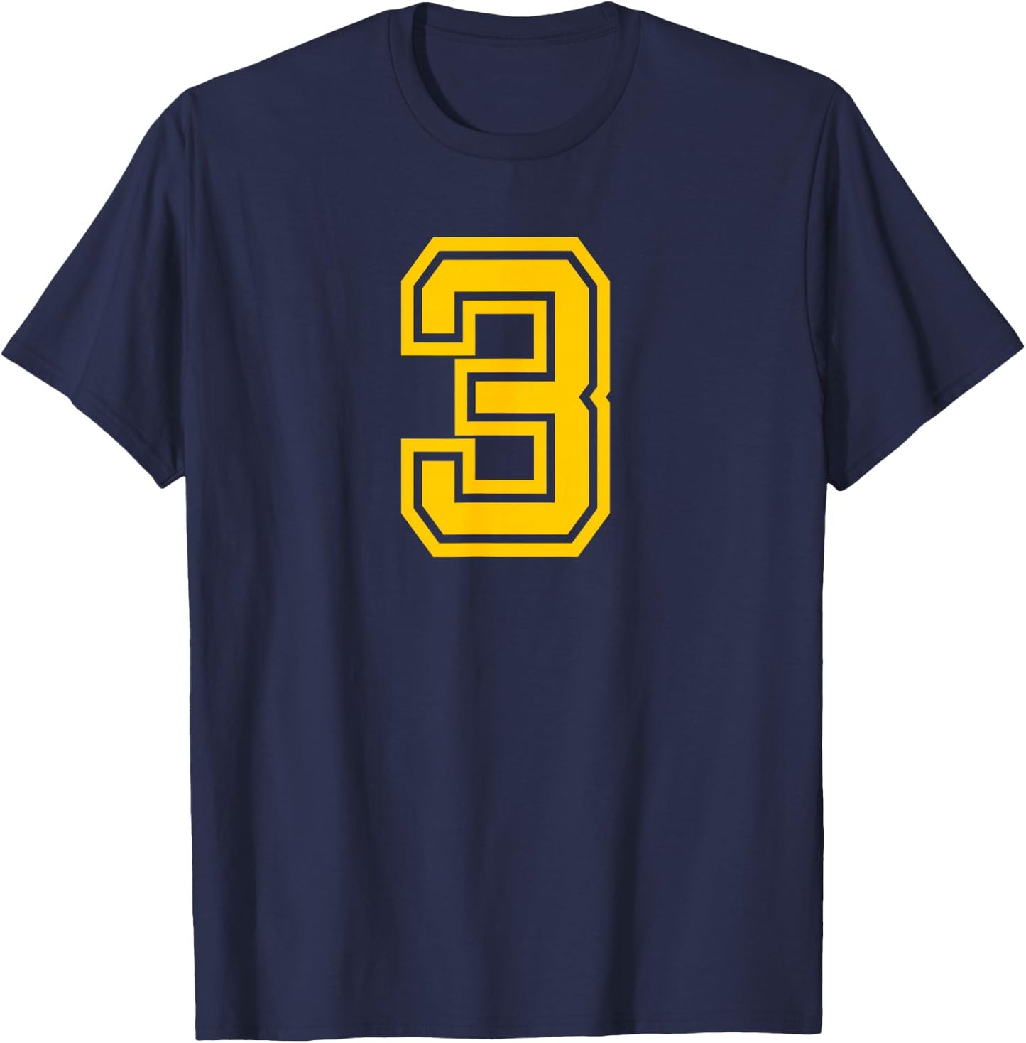Yellow Sports Team Number #3 T-Shirt - T-Shirt | Navy