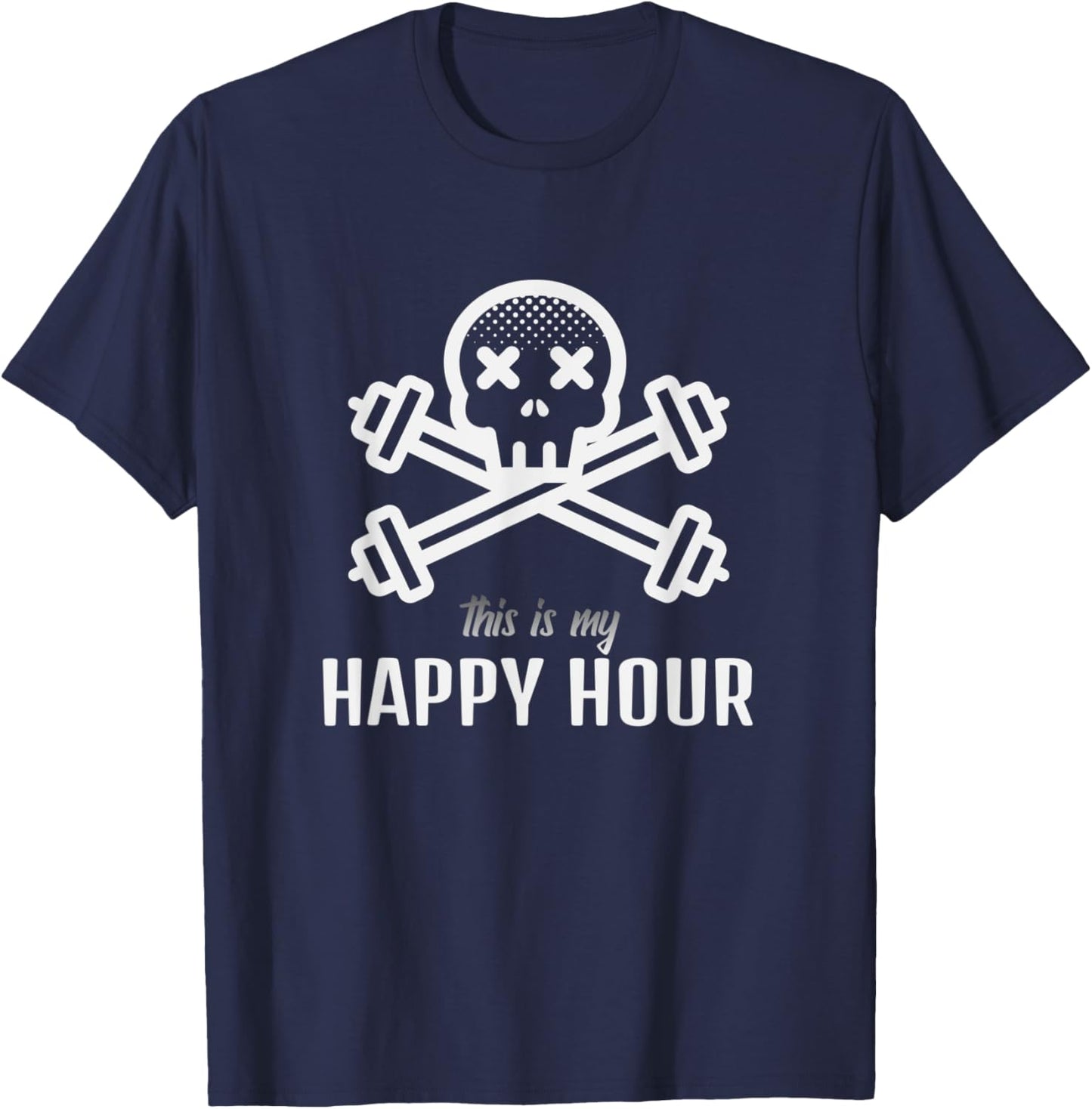 MY HAPPY HOUR. Skull and Crossbones Barbell graphic T-Shirt - T-Shirt | Navy