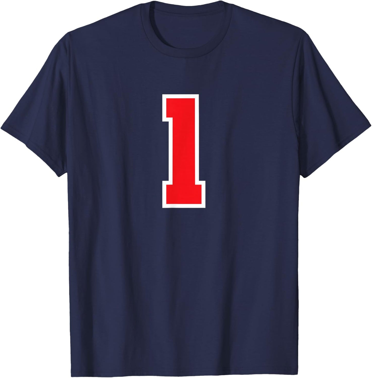 1 Sport White Red Plain Number T-Shirt - T-Shirt | Navy