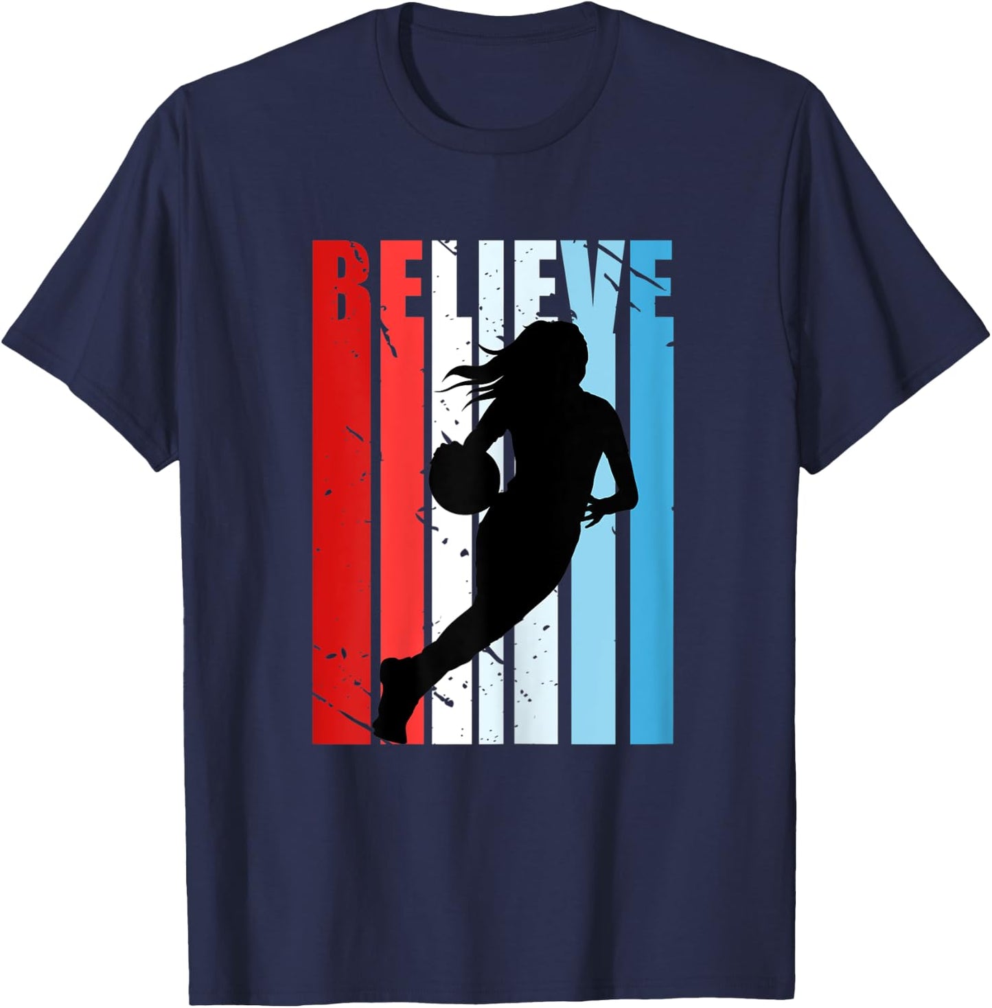 Retro Basketball Girls Woman Motivational Red White Blue USA T-Shirt - T-Shirt | Navy