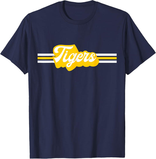 Retro Tigers Mascot, School Spirit, Tiger Sports T-Shirt - T-Shirt | Navy