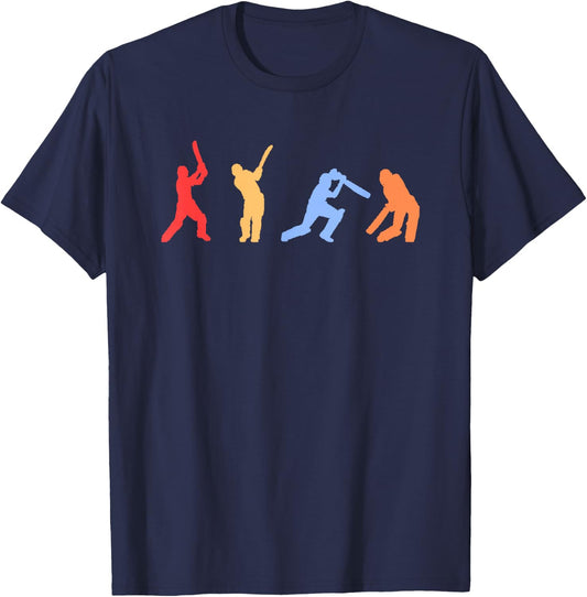 Cricket Gifts - Retro Vintage Colors Cricket Players Small T-Shirt - T-Shirt | Navy