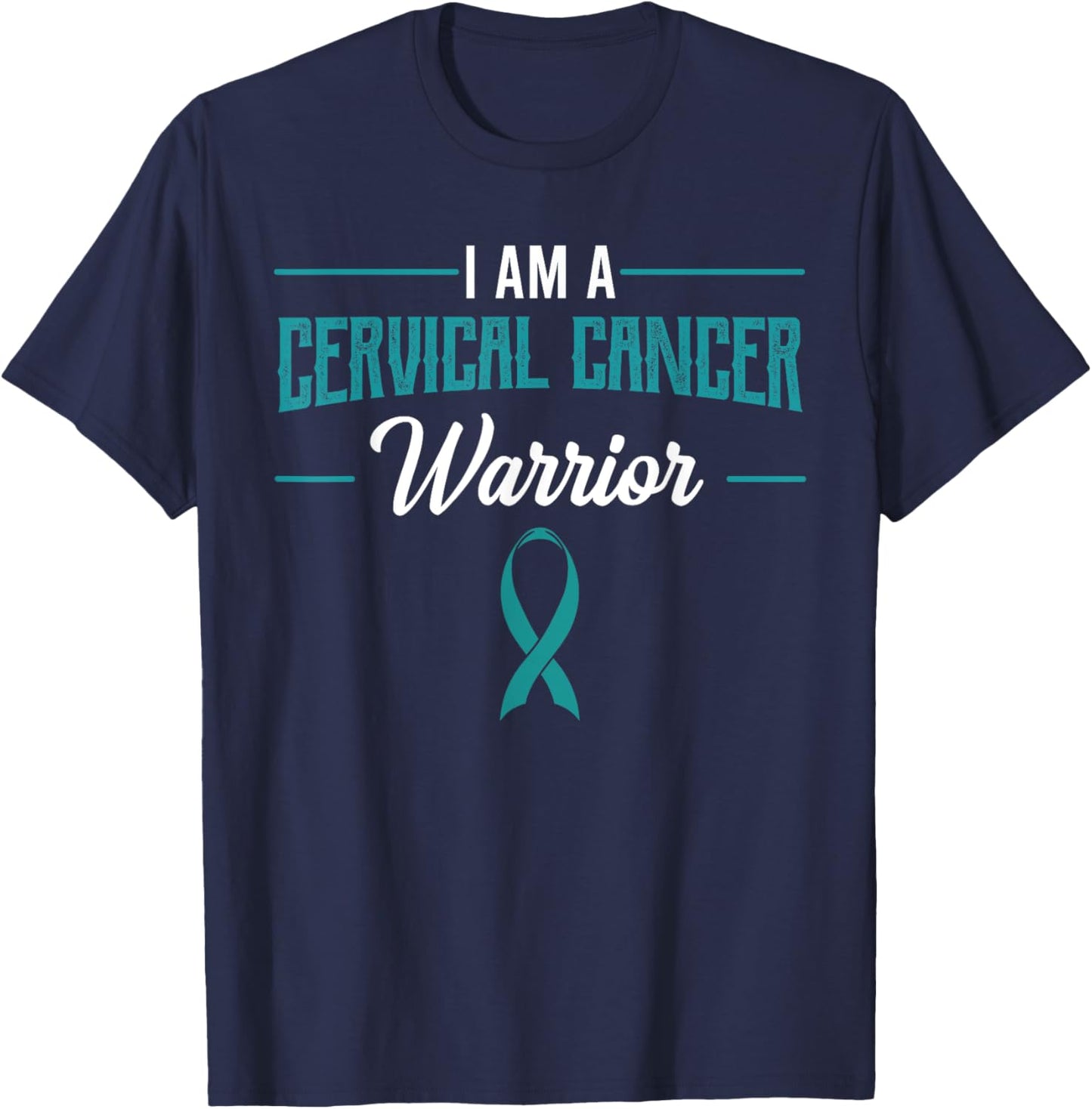 Cervical Cancer Warrior Teal White Squamous Cell Carcinomas T-Shirt - T-Shirt | Navy