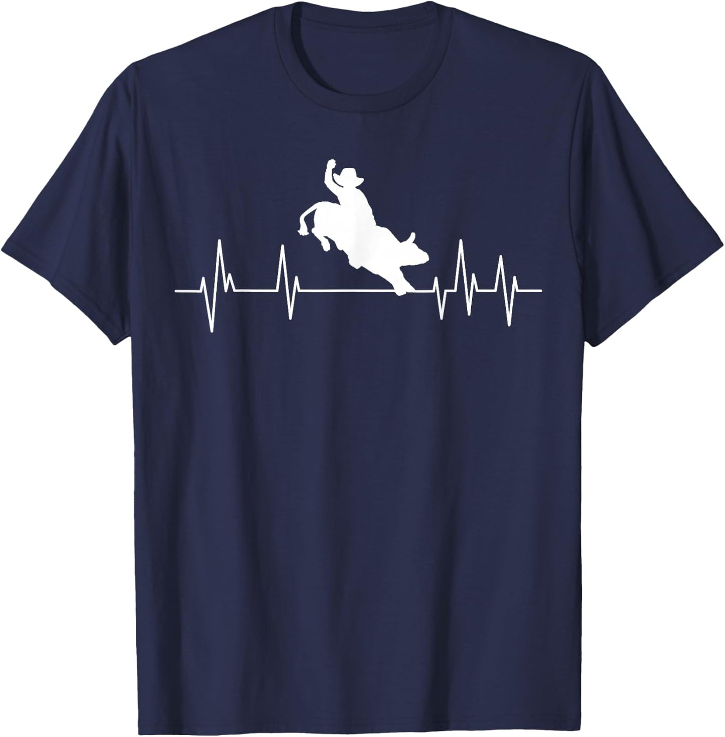 Bull Riding Heartbeat Cowboy Bull Rider Rodeo Sport T-Shirt - T-Shirt | Navy