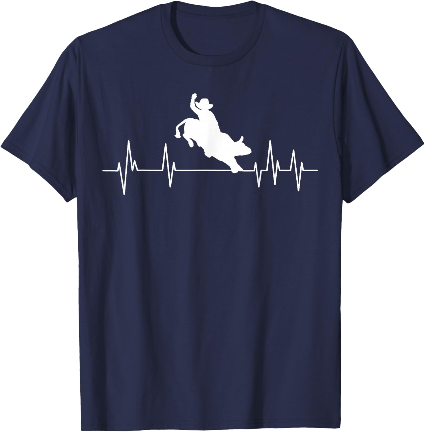 Bull Riding Heartbeat Cowboy Bull Rider Rodeo Sport T-Shirt - T-Shirt | Navy