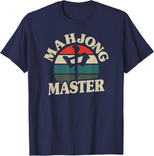 Mahjong Master Dragon Tile Majong Game Player Vintage Sunset T-Shirt - T-Shirt | Navy