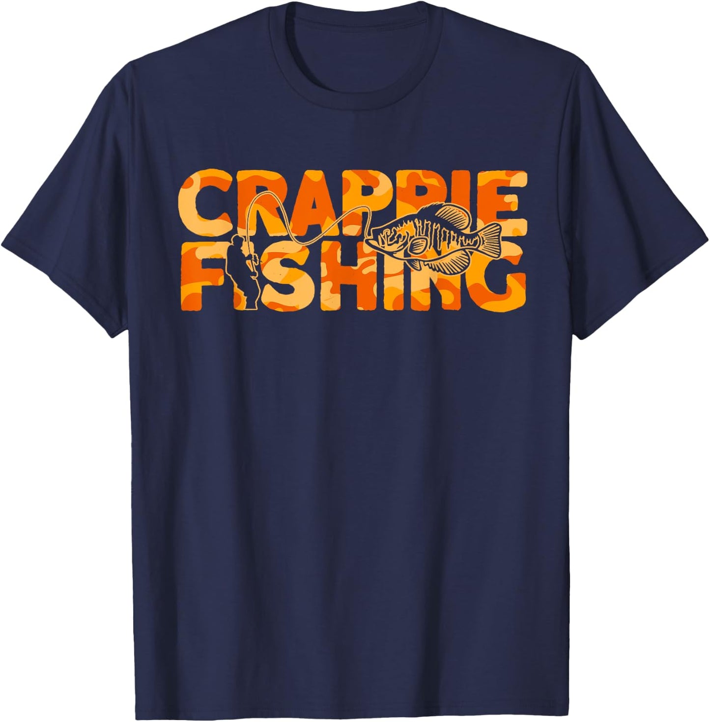 Crappie Fisherman Orange Camouflage Crappie Fishing T-Shirt - T-Shirt | Navy
