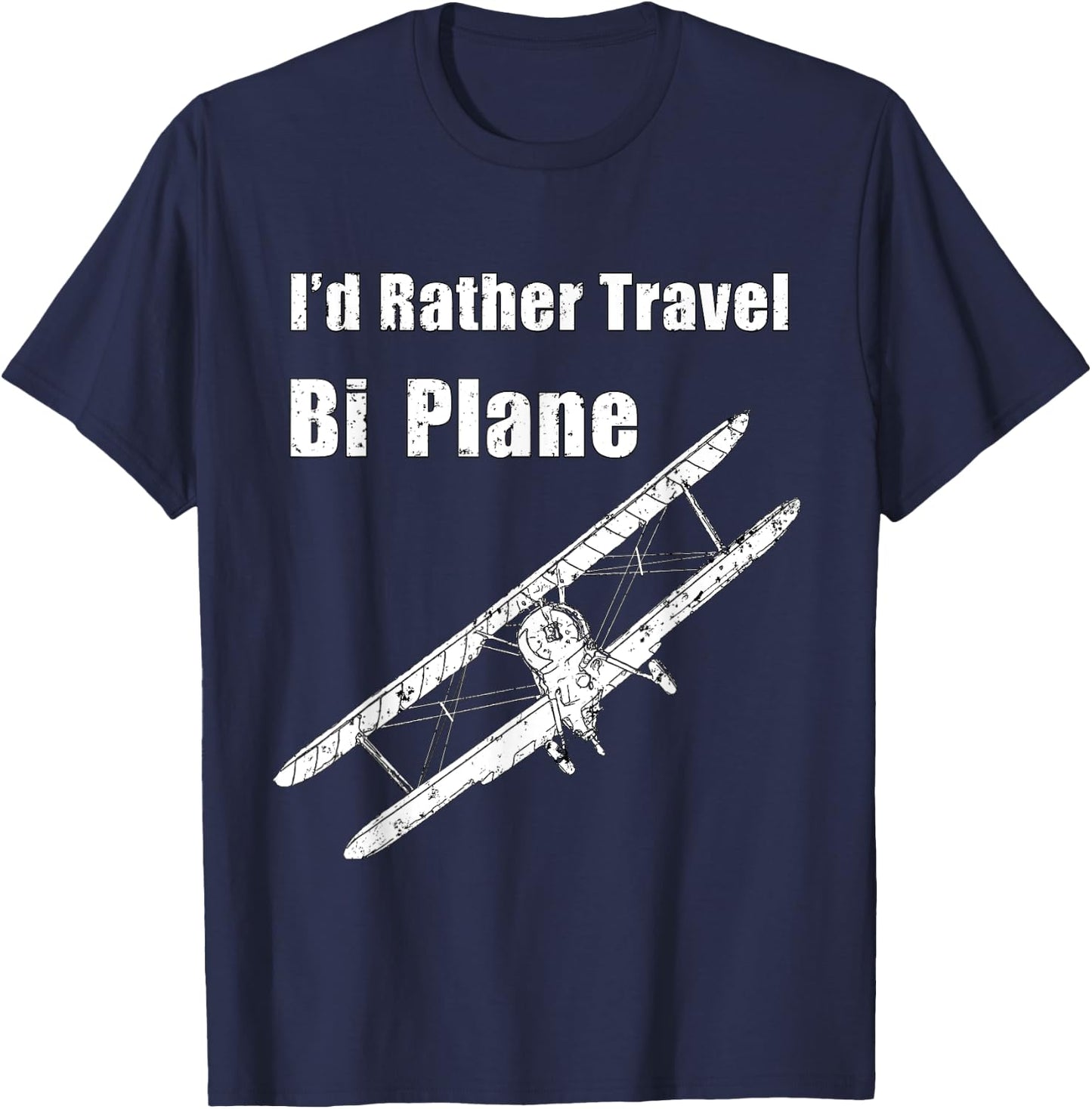 I'd Rather Travel BiPlane, Funny Pilot Vintage Airplane T-Shirt - T-Shirt | Navy
