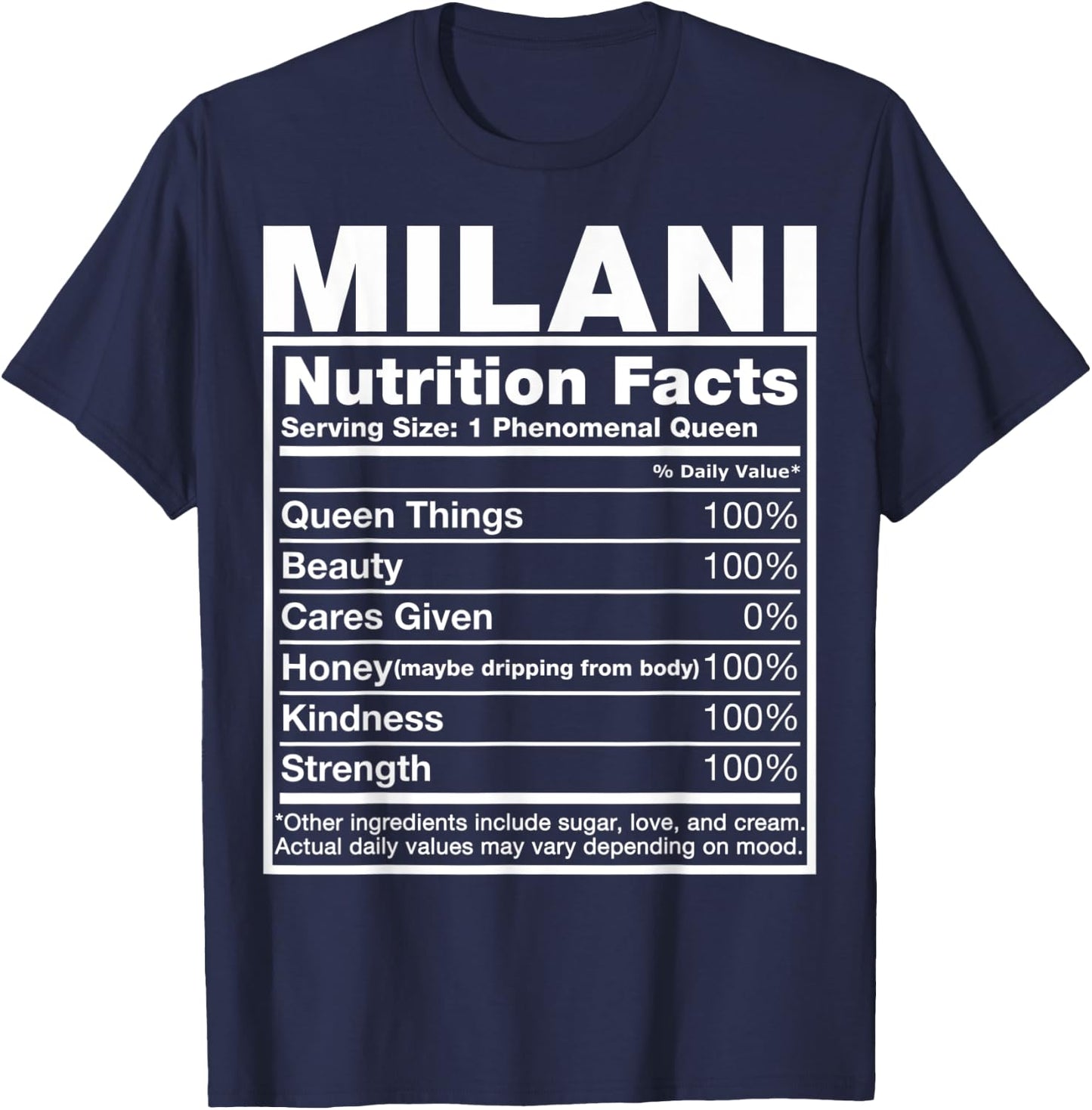 Milani Nutrition Facts Milani Name Birthday Shirt T-Shirt - T-Shirt | Navy
