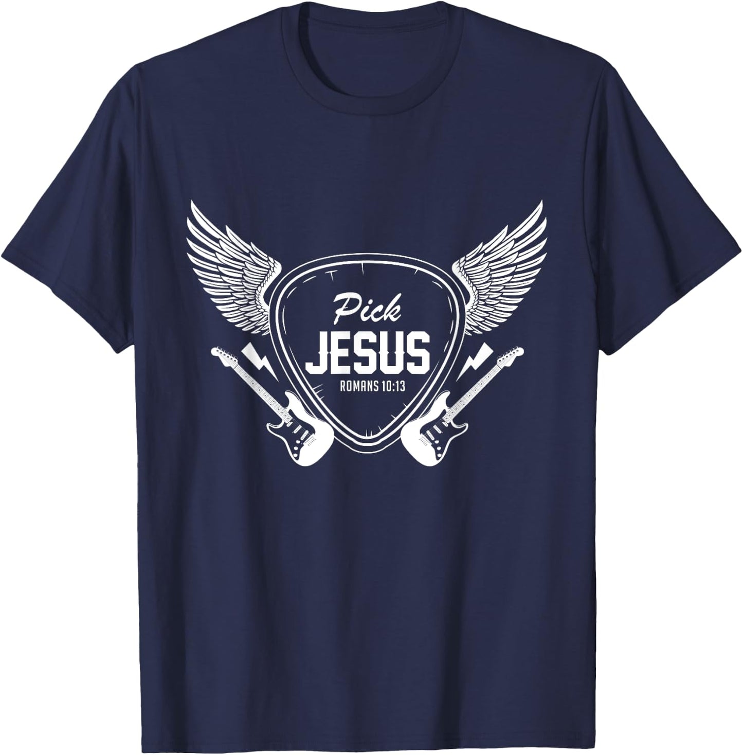 Pick Jesus Christian Church Band Guitarist Guitar T-Shirt - T-Shirt | Navy