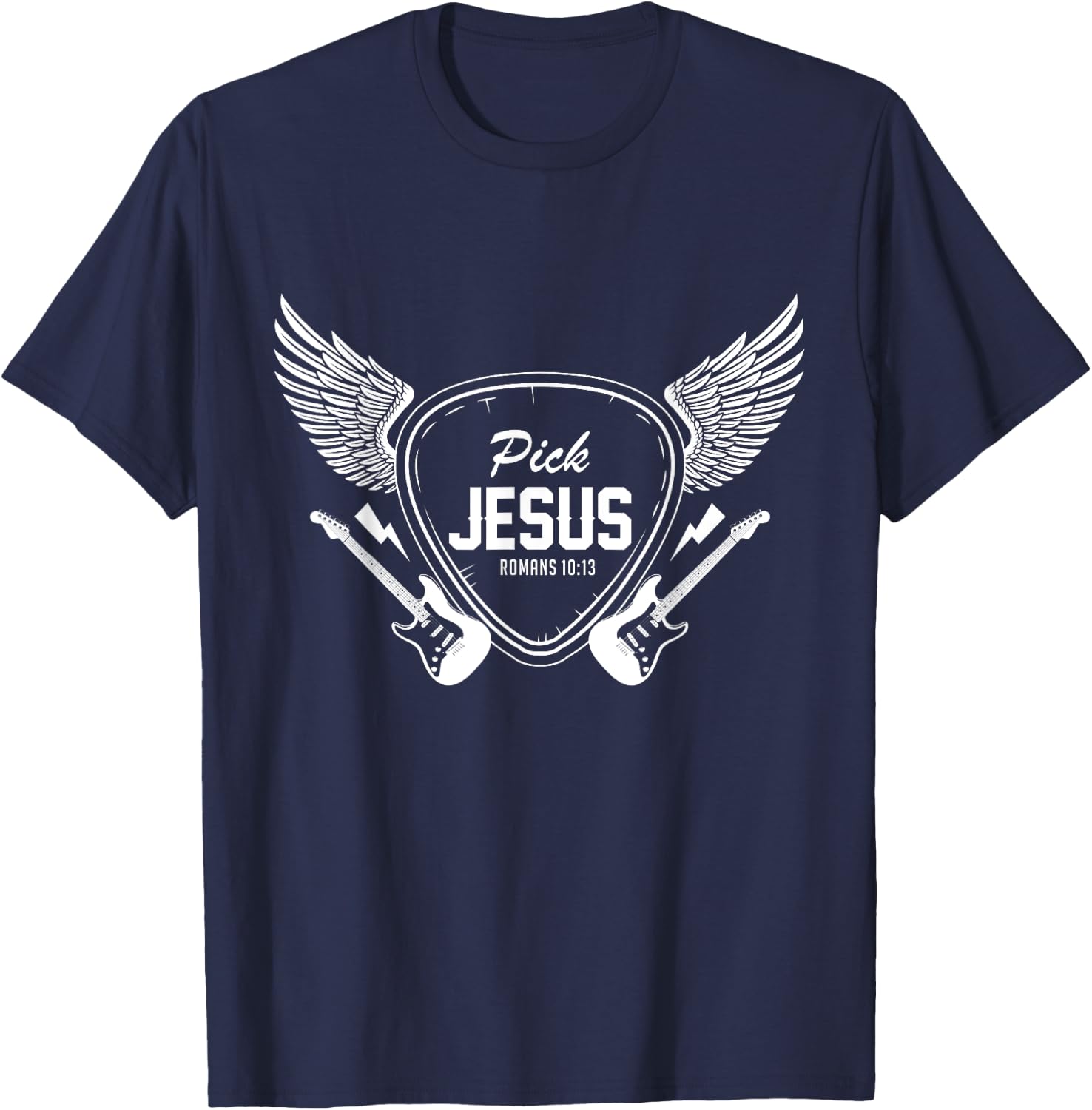Pick Jesus Christian Church Band Guitarist Guitar T-Shirt - T-Shirt | Navy